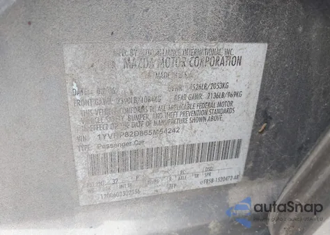 2006 Mazda Mazda6 S z USA, uszkodzony, nr VIN 1YVHP82D865M54242